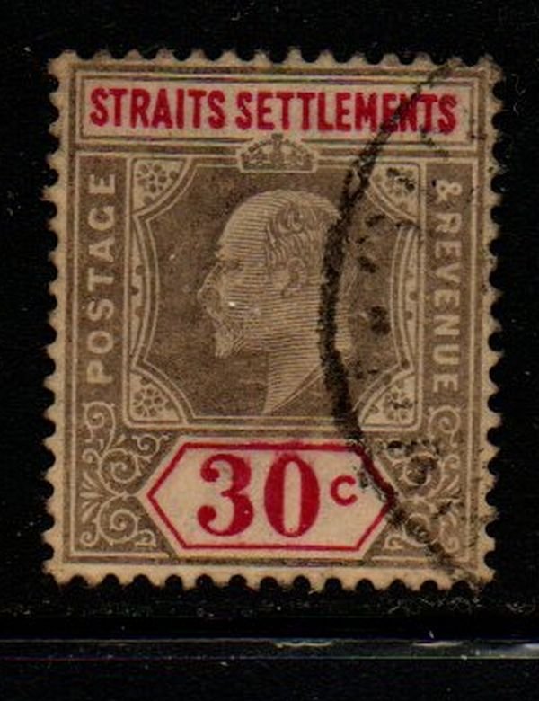 Straits Settlements Sc 100 1902 30 c gray & carmine rose Edward VII stamp used