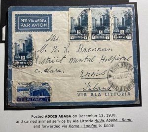 1938 Addis Ababa Ethiopia Airmail Cover To Mental Hospital Ennis Ireland