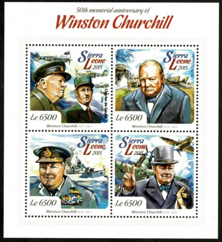 Sierra Leone 2015 - Winston Churchill, In Memoriam, WW2 - Sheet of 4 - MNH