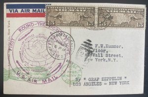 1929 Los Angeles Ca USA LZ 127 Graf Zeppelin First Round Flight Postcard cover