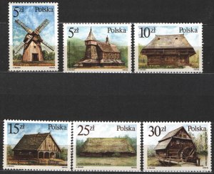 Poland 1986 MNH Stamps Scott 2767-2772 Wooden Architecture Windmill Church