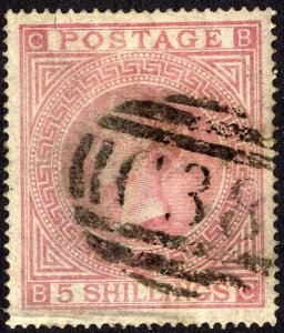 SG Z56 5/- Rose Plate 1 C38 Callao Peru pmk Good Colour