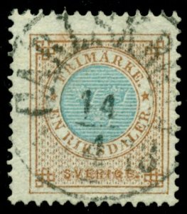 SWEDEN #37 1rd bister & blue, used, VF Facit $640.00