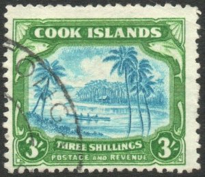 COOK ISLANDS-1945 3/- Greenish Blue & Green Sg 145 GOOD USED V47204