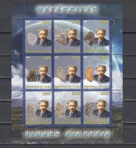 Congo Rep., 2008 issue. Albert Einstein & Minerals sheet of 9. ^