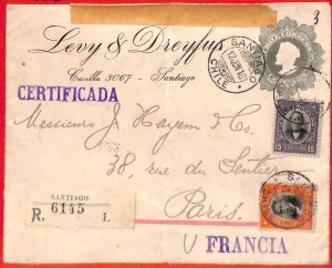aa2620 - CHILE - POSTAL HISTORY - Registered STATIONERY COVER to FRANCE 1916
