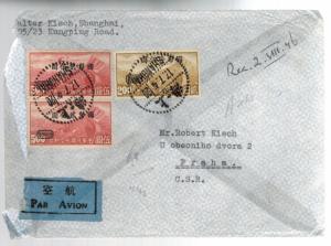 1948 Shanghai Ghetto China Airmail Cover to Czechoslovakia Walter Robert Kisch
