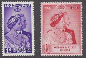 Gilbert & Ellice Is. #54-5, Mint set, QE II & Prince Philip, issued 1949