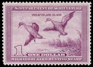 United States Hunting Permit Stamp Scott RW5 (1938) Mint LH VF, CV $200.00 W