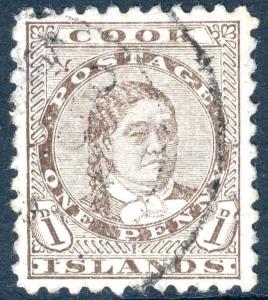 COOK ISLANDS-1899 1d Deep Brown Sg 13 FINE USED V17991