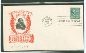 US 825 1938 20c James Garfield (part of the presidential/prexy definitive series) single on an unaddressed first day cover with