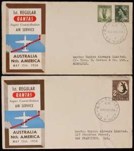 AUSTRALIA 1954 Australia - Nth America 1st regular QANTAS First Flight Covers.