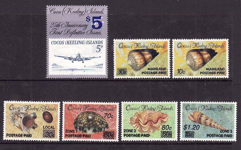 Cocos (Keeling) Is.-Sc#225-36-unused NH complete set-Shells-Marine Life-Stamp on