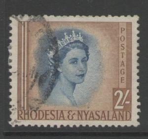 RHODESIA & NYASALAND SG11 1954 2/= DEEP BLUE & YELLOW-BROWN FINE USED