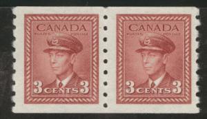 CANADA Scott 265 MH* 1942 3c coil pair CV$4 perf 8 dk carmin