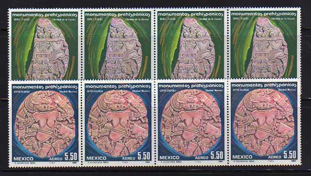 Mexico C625-C626 Strips of 4 Set MNH Stone Sculptures (D)