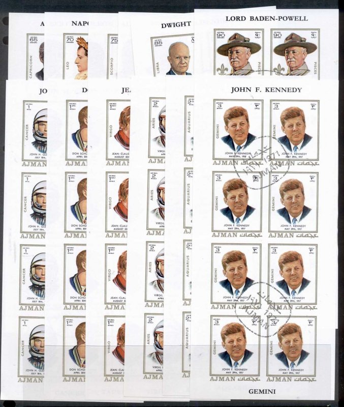 Ajman 1971 Mi#781-792 Famous Personalities & their Zodiac Signs IMPERF 12X sh...