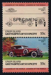 St Vincent Grenadines Union Is 147 Specimen o/p MNH Car, Dusenberg