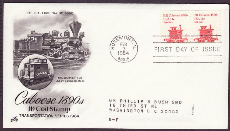 1905 Railroad Caboose pair Artcraft FDC