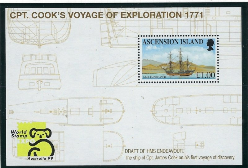 Ascension 724 MNH 1999 Capt Cook Voyages S/S (fe4277)