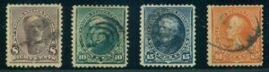 US #225-7, 229 1890 Banknotes, group of 4 values, used, VF nice centering