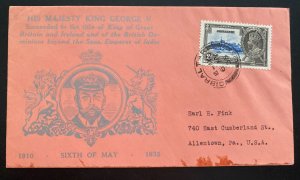 1935 Gibraltar First Day Cover To Allentown PA Usa King George V Silver Jubilee