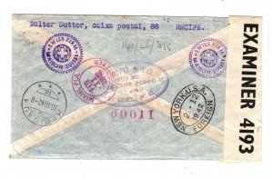 BRAZIL WW2 Cover Permanbuco Intercepted BERMUDA CENSOR Switzerland 1942 LS204