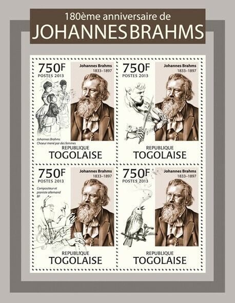 2013 TOGO MNH. JOHANNES BRAHMS |  Michel Code: 4931-4934