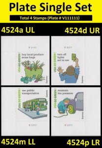 US 4524a 4524d 4524m 4524p Go Green F plate single set V111111 MNH 2011