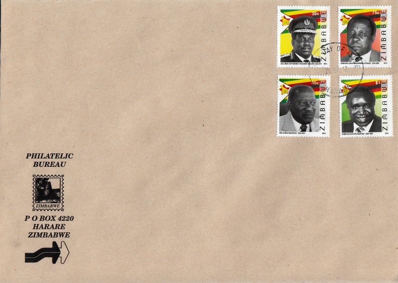 Zimbabwe 2012 FDC Heroes 4v Set Cover Solomon Mujuru Welshman Mabhena Robson