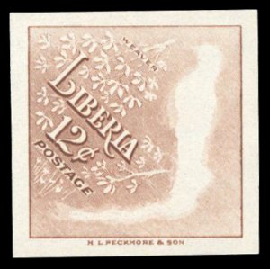 Liberia #346, 1953 12c Weaver, imperf. single with center (bird) printed on r...