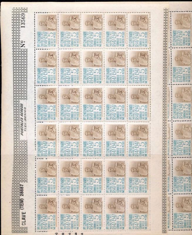 MEXICO 1947 General Antonia 5 Pesos MNH 60 Stamps 2 Different Borders DAB 203