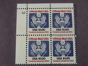 U.S.# O132-MINT/NH-U L PLATE # BLOCK OF 4--$1.00 OFFICIAL--P#3--1983-85(LOT#2)