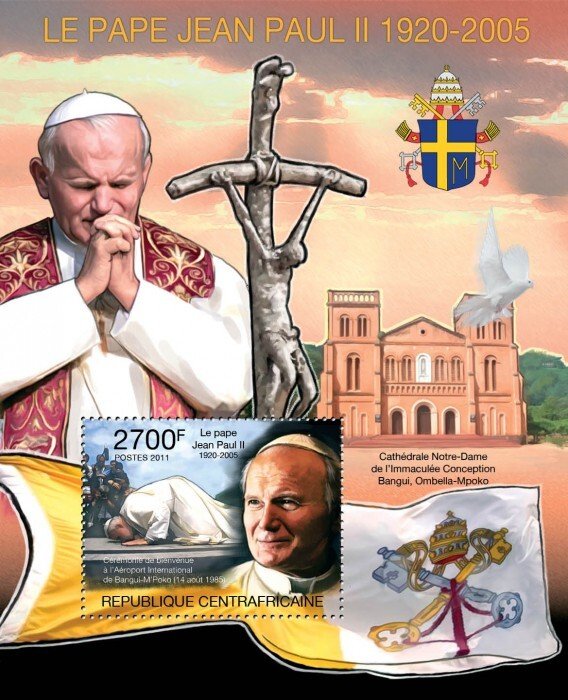 C A R - 2011 - Pope John Paul II - Perf Souv Sheet  - Mint Never Hinged