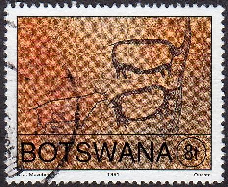 Botswana 490 - Used - 8t Petroglyph (1991) (cv $0.85)