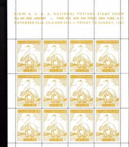 NEW YORK 9th ASDA National Postage Stamp Show - 1957 LABELS Fullsheets!  BBB