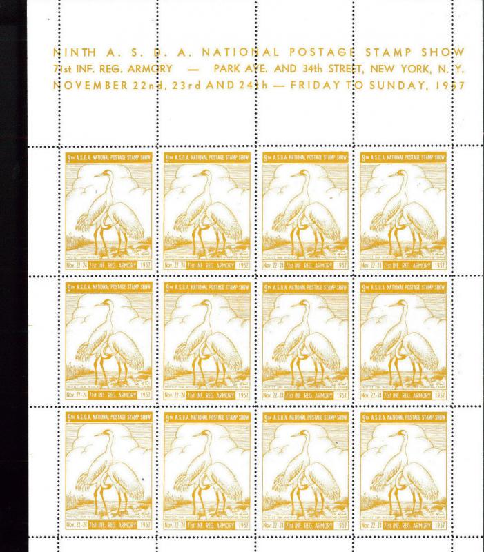 1957 New York 71st Infantry Regiment Armory ASDA Stamp Show Full Sheet Stamps