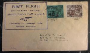 1931 Port Spain Trinidad First Flight Airmail Cover FFC To La Guaira Venezuela