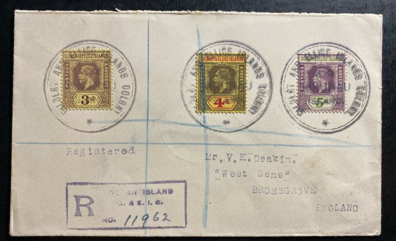 1925 Nikunau Island Gilbert & Ellice Registered Cover To Bromsgrove England