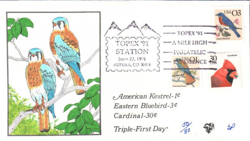 #2476//80 Kestrel Bluebird Cardinal Pugh FDC