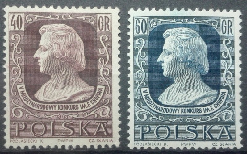 Poland 1955 MNH Stamps Scott 666-667 Music Frederic Chopin Composer Piano Compet