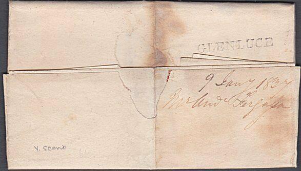 GB SCOTLAND 1837 folded entire to Stranraer - scarce GLENLUCE namestamp....54041