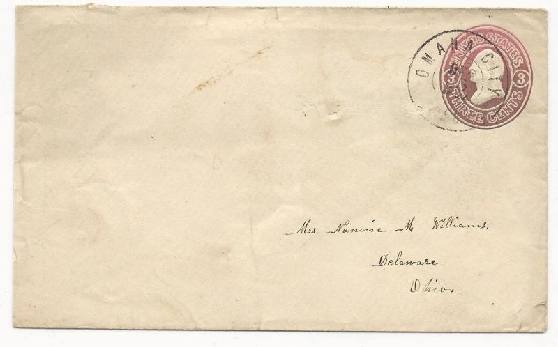 US POSTAL STATIONERY COVER Scott #U34 Oh=maha City, NB Terriotory