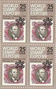 1989 World Stamp Expo '89 Block of 4 25c Postage Stamps, Sc#2410, MNH, OG