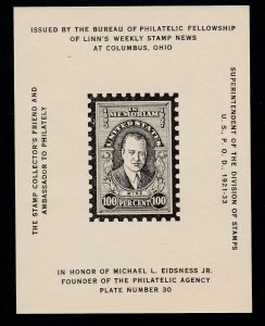 US 1937 Linn's Weekly Stamp News Philatelic Souvenir Stamp In Memoriam (805)