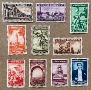 Turkey 1938 Izmir Fair 2nd Issue, MNH. See note. Scott 789-798, CV $75.00