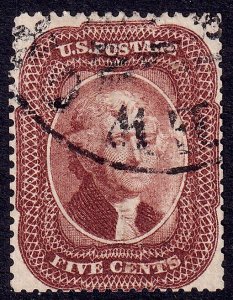 US Scott 28, 1857 Jefferson, 5c red brown, FINE USED