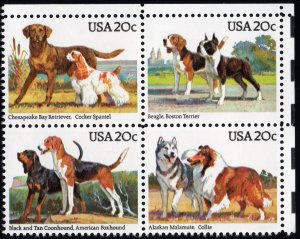 Scott #2101a (2098-2101) Dogs (Retrievers) Block of 4 Stamps - MNH