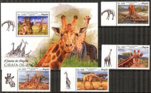 Angola 2018 Giraffes Set of 4 + S/S MNH