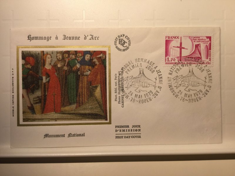 France Colorano silk FDC, 24 mai 1979, Monument Hommage à Jeanne d’arc